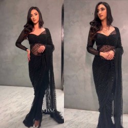 Dakshing Black color Butterfly mono net sequence saree